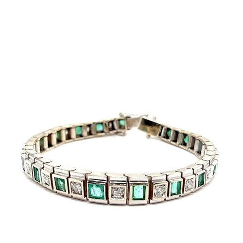 Bracelet Bracelet Art déco en or blanc, diamants et émeraudes 58 Facettes