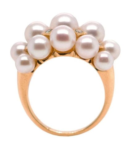 Bague 55 Bague cocktail en or 18 carats avec perles et diamants 58 Facettes