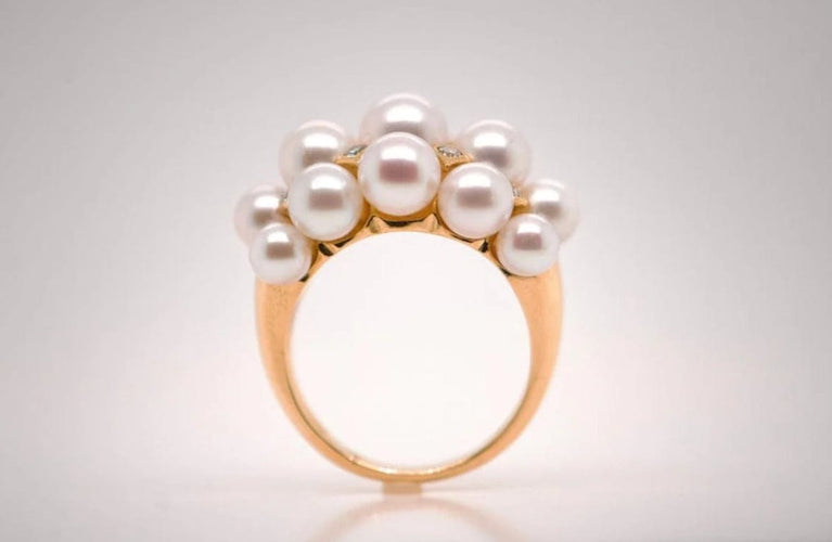 Bague 55 Bague cocktail en or 18 carats avec perles et diamants 58 Facettes
