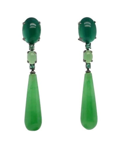 Boucles d'oreilles Boucles d'oreilles en agate verte et jade en or blanc 18 carats 58 Facettes