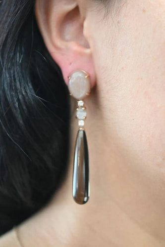 Boucles d'oreilles Boucles d’oreilles en or rose 18 carats avec diamants, quartz fumé et agate noire 58 Facettes
