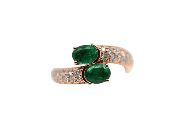 Bague 54 Bague Duo émeraudes et diamants en or rose 18 carats 58 Facettes