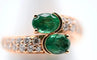 Bague 54 Bague Duo émeraudes et diamants en or rose 18 carats 58 Facettes