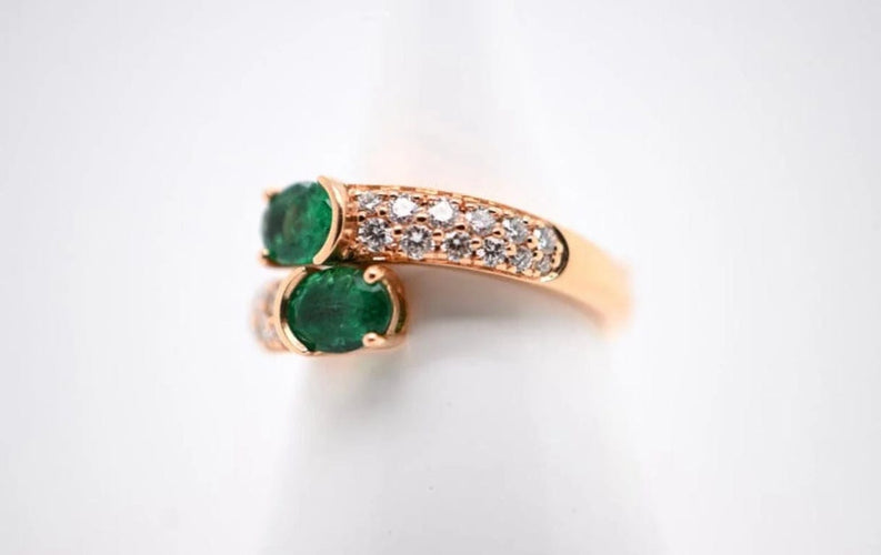 Bague 54 Bague Duo émeraudes et diamants en or rose 18 carats 58 Facettes