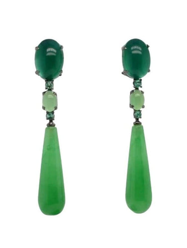 Boucles d'oreilles Boucles d'oreilles en or blanc 18 carats, émeraudes, jade et agate verte 58 Facettes