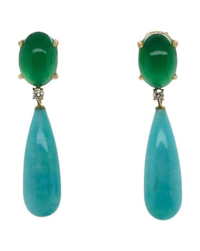 Boucles d'oreilles Boucles d’oreilles agate verte et amazonite en or 18 carats avec diamants 58 Facettes