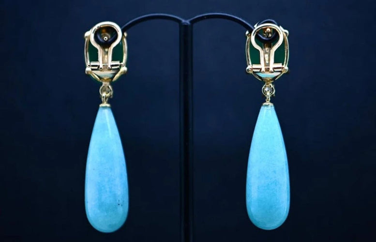 Boucles d'oreilles Boucles d’oreilles agate verte et amazonite en or 18 carats avec diamants 58 Facettes