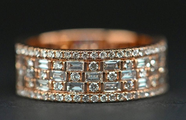 Bague 55 Bague alliance en or rose 18 carats sertie de diamants 1,10 ct 58 Facettes