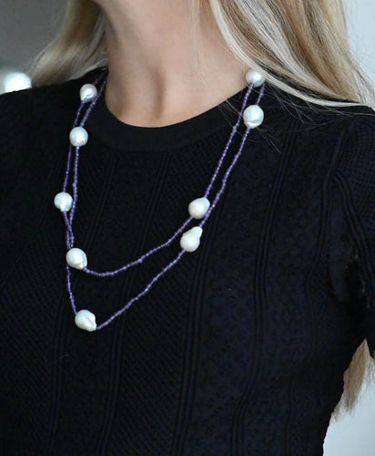 Collier Collier en améthyste et perles d’eau douce 58 Facettes