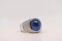 Bague 53 Bague en or blanc 18 carats avec saphir cabochon et diamants 58 Facettes