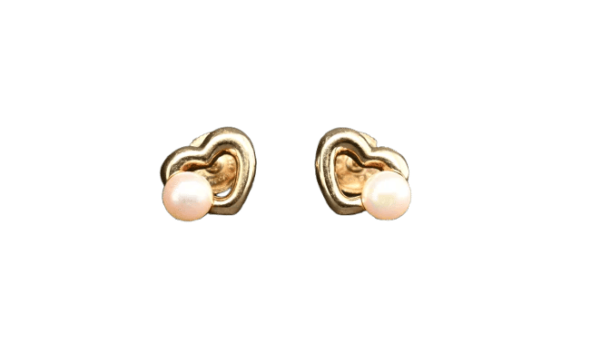 Boucles d'oreilles Cartier - Boucles d’oreilles cœur en or jaune 18 carats et perles blanches 58 Facettes