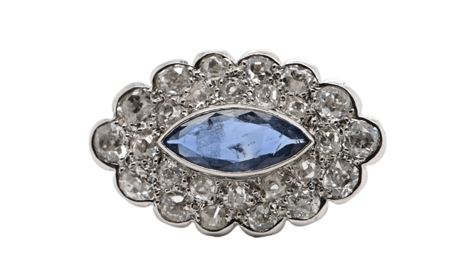 Broche Broche vintage en or blanc 18 carats, saphir et diamants 58 Facettes
