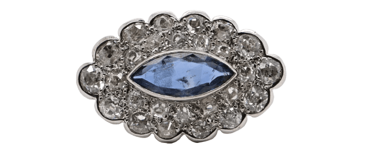 Broche Broche vintage en or blanc 18 carats, saphir et diamants 58 Facettes