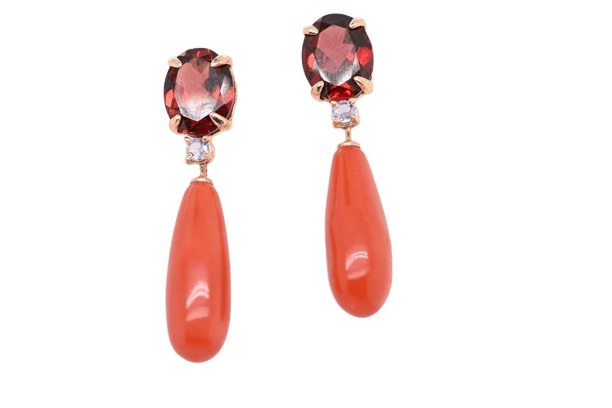 Boucles d'oreilles Boucles d'oreilles pendantes en or jaune 18 carats avec grenats et tanzanites 58 Facettes