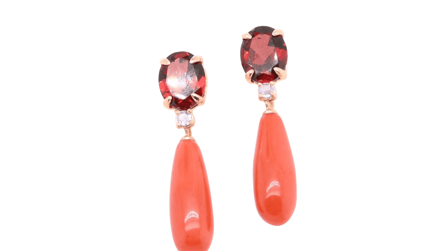Boucles d'oreilles Boucles d'oreilles pendantes en or jaune 18 carats avec grenats et tanzanites 58 Facettes