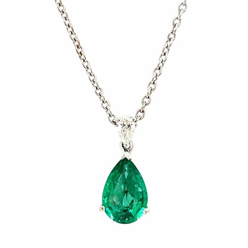 Collier Collier pendentif en or blanc 18 carats avec émeraude et diamant 58 Facettes