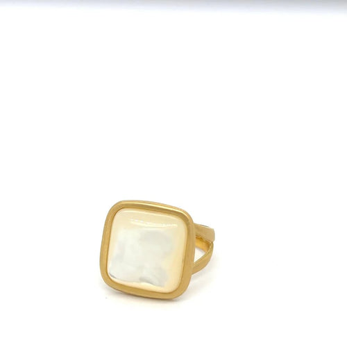 Bague 54.5 Bague anneau carré en or jaune 18 carats et nacre 58 Facettes