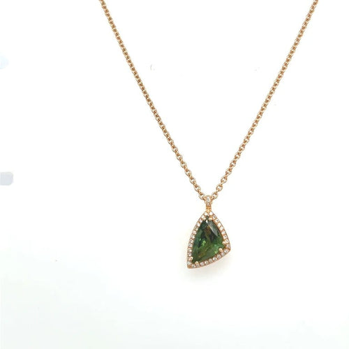 Collier Collier pendentif saphir vert 2,27 ct et diamants en or rose 18 carats 58 Facettes