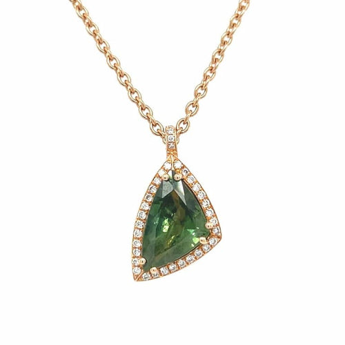 Collier Collier pendentif saphir vert 2,27 ct et diamants en or rose 18 carats 58 Facettes