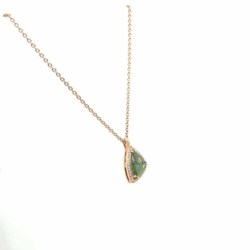 Collier Collier pendentif saphir vert 2,27 ct et diamants en or rose 18 carats 58 Facettes