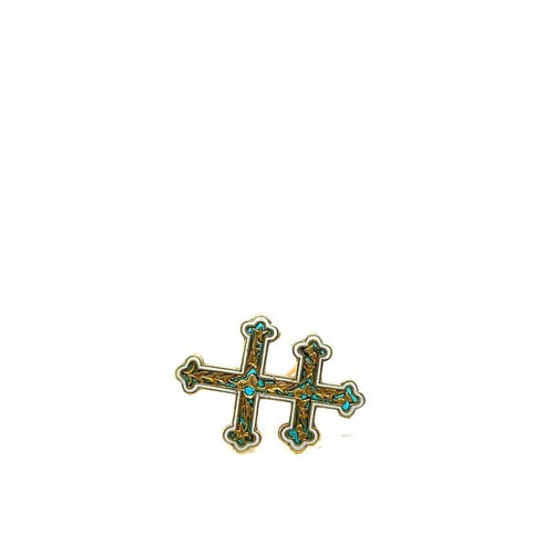 Broche Broche Croix de Lorraine en or jaune 18 carats émaillée 58 Facettes