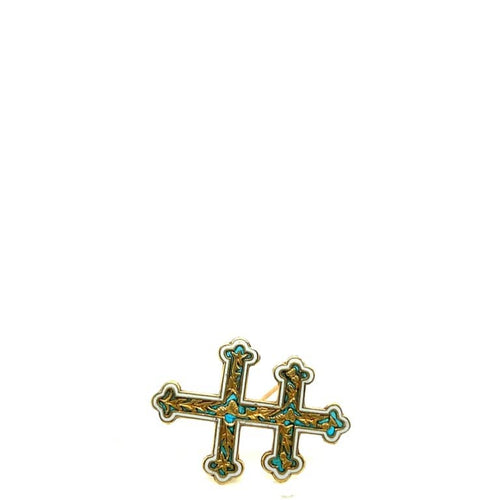 Broche Broche Croix de Lorraine en or jaune 18 carats émaillée 58 Facettes