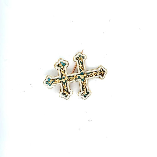 Broche Broche Croix de Lorraine en or jaune 18 carats émaillée 58 Facettes
