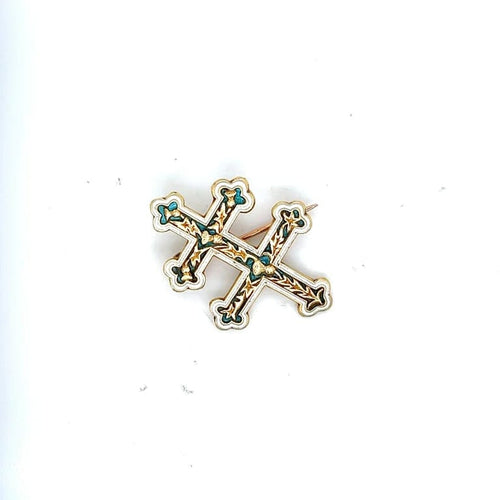 Broche Broche Croix de Lorraine en or jaune 18 carats émaillée 58 Facettes