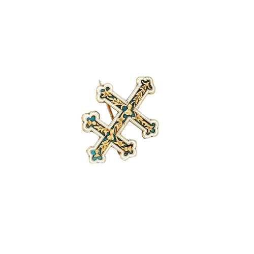 Broche Broche Croix de Lorraine en or jaune 18 carats émaillée 58 Facettes