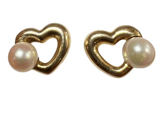 Boucles d'oreilles Cartier - Boucles d'oreilles cœur en or jaune 18 carats et perles blanches 58 Facettes