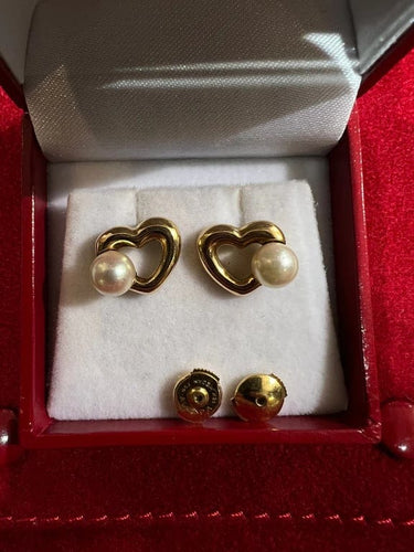 Boucles d'oreilles Cartier - Boucles d'oreilles cœur en or jaune 18 carats et perles blanches 58 Facettes