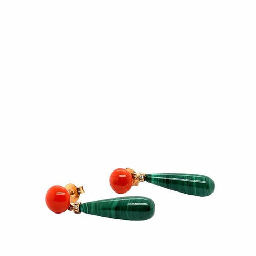 Boucles d'oreilles Boucles d'oreilles en or jaune 18 carats, malachite, corail et diamants 58 Facettes