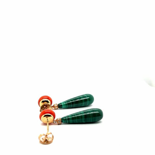 Boucles d'oreilles Boucles d'oreilles en or jaune 18 carats, malachite, corail et diamants 58 Facettes
