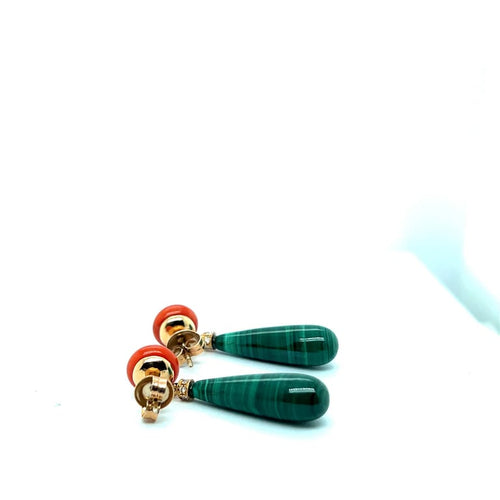 Boucles d'oreilles Boucles d'oreilles en or jaune 18 carats, malachite, corail et diamants 58 Facettes