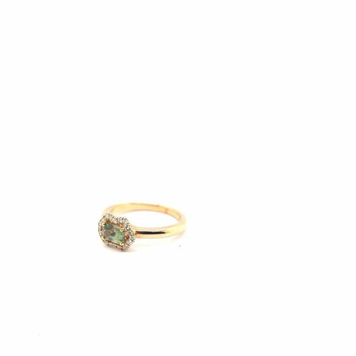 Bague 54 Bague de fiançailles française en or rose 18 carats, saphir vert et diamants 58 Facettes