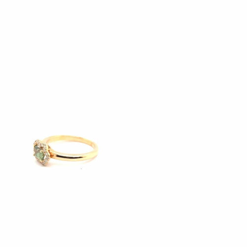 Bague 54 Bague de fiançailles française en or rose 18 carats, saphir vert et diamants 58 Facettes