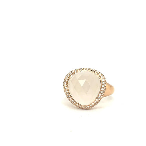 Bague 54 Bague en or rose 18 carats avec quartz blanc 8,05 ct et diamants 58 Facettes