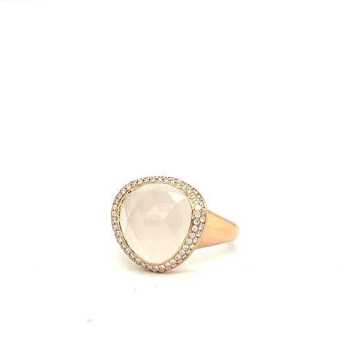 Bague 54 Bague en or rose 18 carats avec quartz blanc 8,05 ct et diamants 58 Facettes
