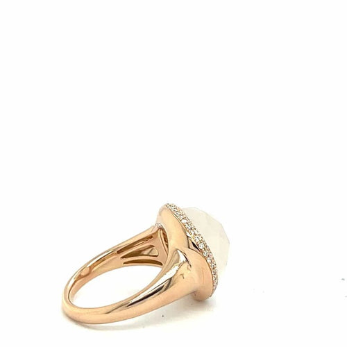 Bague 54 Bague en or rose 18 carats avec quartz blanc 8,05 ct et diamants 58 Facettes