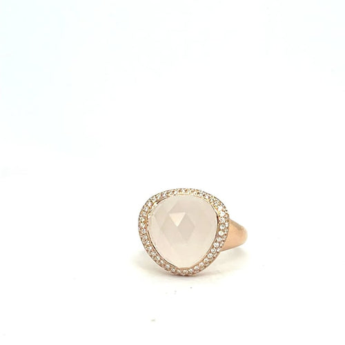 Bague 54 Bague en or rose 18 carats avec quartz blanc 8,05 ct et diamants 58 Facettes