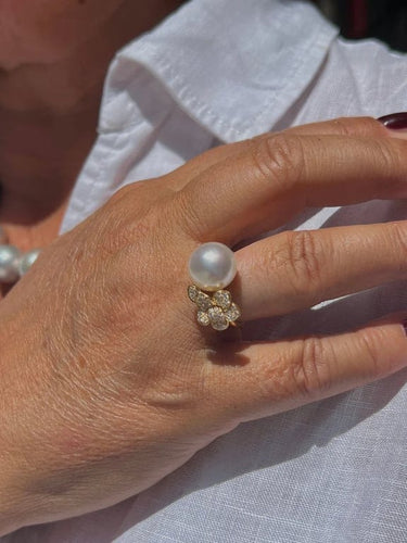 Bague 54 Bague en or jaune 18 carats avec perle de culture et diamants 58 Facettes