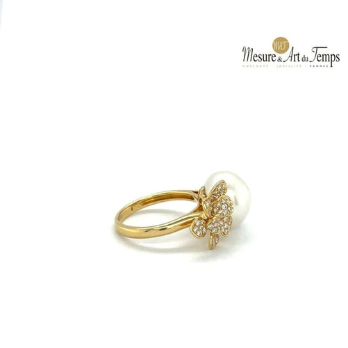 Bague 54 Bague en or jaune 18 carats avec perle de culture et diamants 58 Facettes