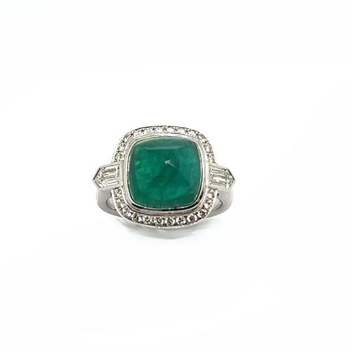 Bague 54 Bague en or blanc 750 avec émeraude et diamants 58 Facettes