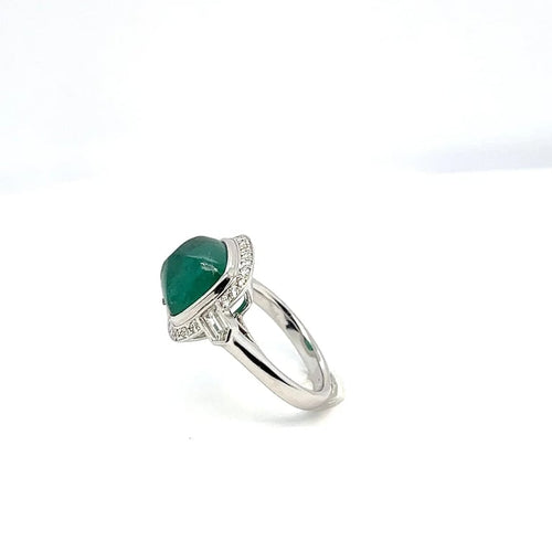Bague 54 Bague en or blanc 750 avec émeraude et diamants 58 Facettes