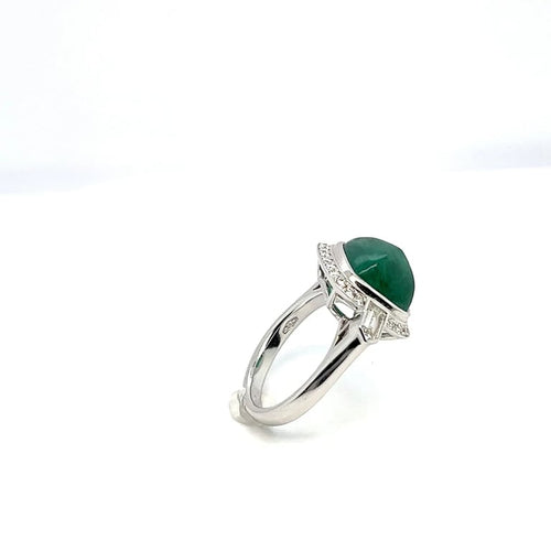 Bague 54 Bague en or blanc 750 avec émeraude et diamants 58 Facettes