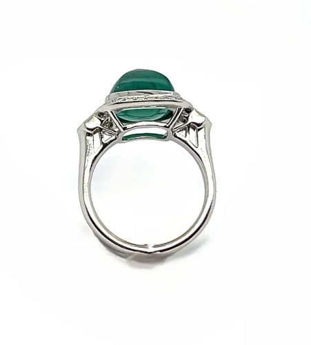 Bague 54 Bague en or blanc 750 avec émeraude et diamants 58 Facettes