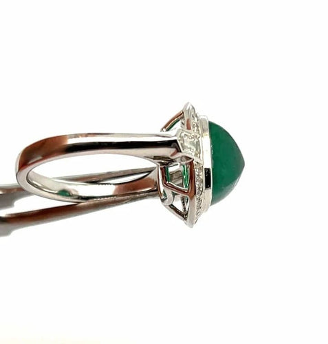 Bague 54 Bague en or blanc 750 avec émeraude et diamants 58 Facettes
