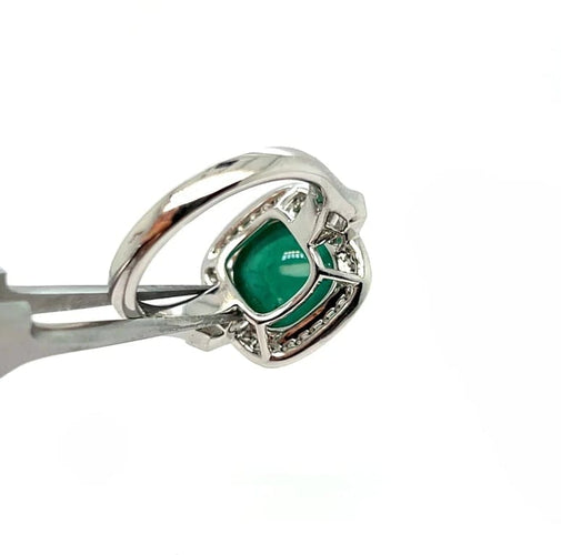 Bague 54 Bague en or blanc 750 avec émeraude et diamants 58 Facettes