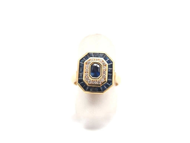 Bague 56 Bague en or jaune 750 avec saphirs et diamants 58 Facettes
