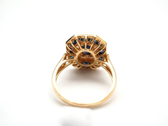 Bague 56 Bague en or jaune 750 avec saphirs et diamants 58 Facettes